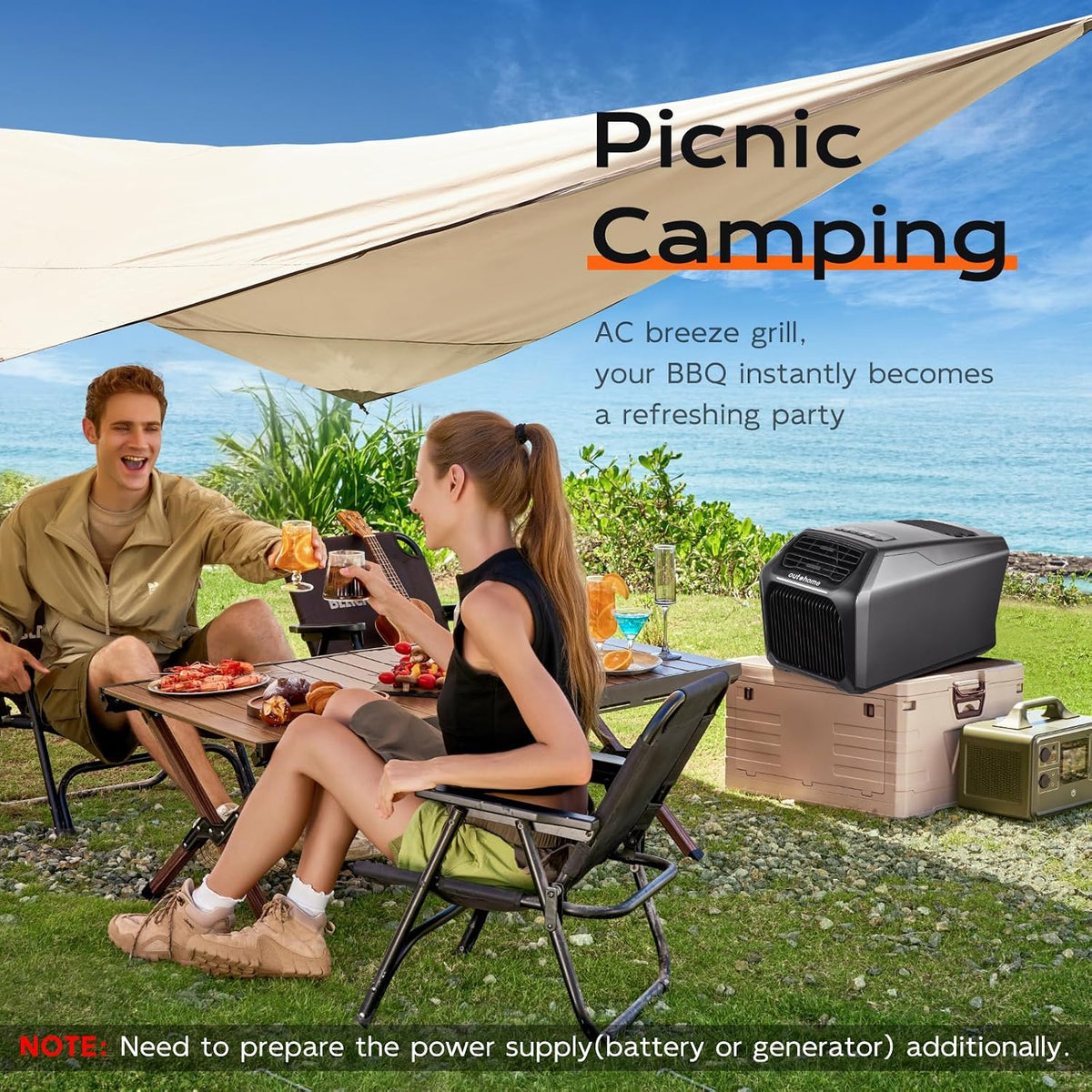 baykul portable camping air conditioner & heater, 6-in-1, front angle view