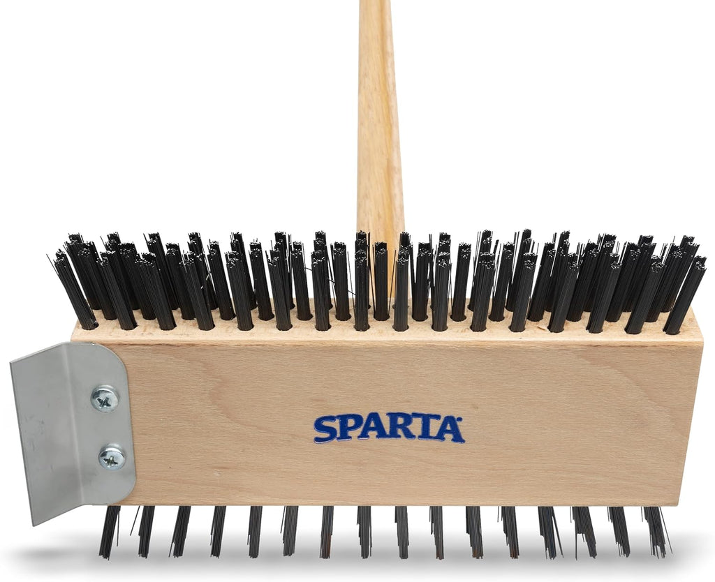SPARTA 4002600 Stainless Steel Grill Brush, Grill Scraper With Long Handle For Commercial Cleaning, Kitchens, Restaurants, Bathrooms, 30 Inches, Brown