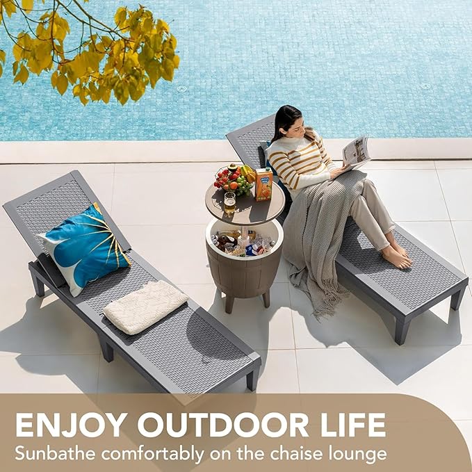Devoko Outdoor Chaise Lounge Chair Set of 4 for Outside Pool Patio, Adjustable Waterproof Easy Assembly Chaise Lounge Outdoor (Light Grey, Set of 4)