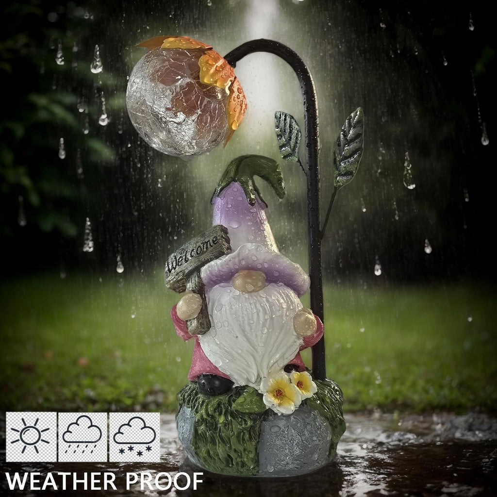Garden Gnomes Outdoor Statue with Solar Lights Welcome Gnome Home Garden Decor Mom Gifts for Yard Patio Home Garden