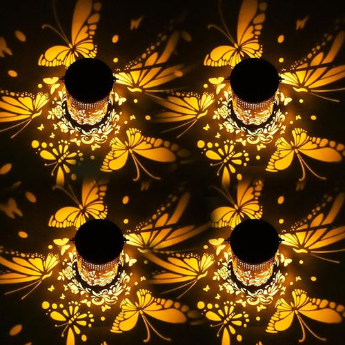 4 Pack Butterfly Birthday Gifts for Women Mom Grandma Solar Lanterns Outdoor Waterproof Garden Decor Hanging LED Decorative Light for Patio Yard Lawn Gardening Gifts