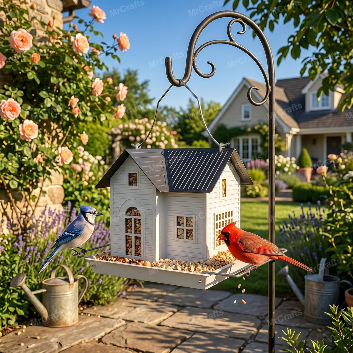 mrcrafts solar bird feeder - hanging metal bird, main product view