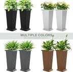 Set of 2 Tall Planters with Drainage Tray, 24 Inch Large Flower Pots for Indoor Outdoor Plants Mordern Planter Weather-Resistant for Patio, Front Door Decor, Garden (Gray Ribbed)