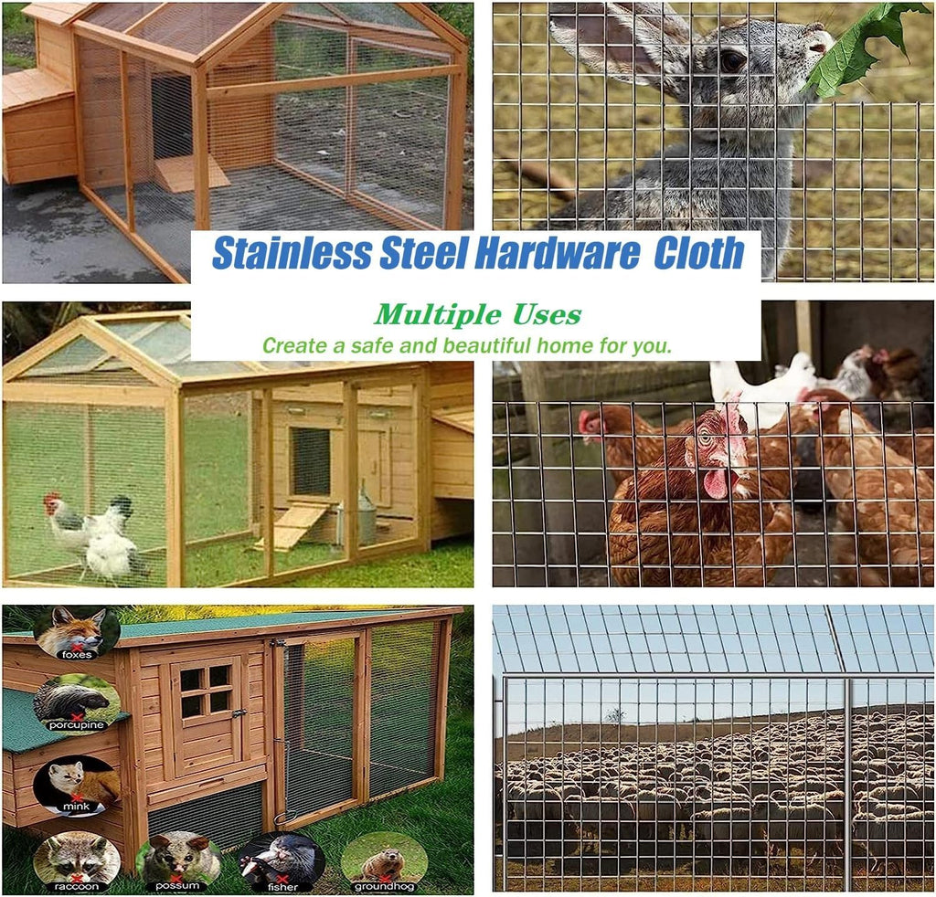 Stainless Steel Hardware Cloth Size:19Gauge 1inch 16inchx8Feet 304 Stainless Steel Welded Wire Mesh Supports Poultry Netting Cage Fence,Keep The Animals Out, Protecting New Plants