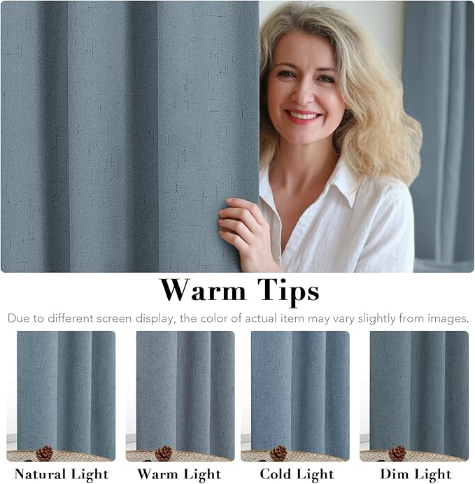 H.VERSAILTEX Linen Blackout Curtains Durable Thick Textured Linen Look 100% Blackout Patio Door Curtain Anti Rust Grommet Extra Wide Sliding Door Curtain Panel, W100 x L84 inch - Stone Blue