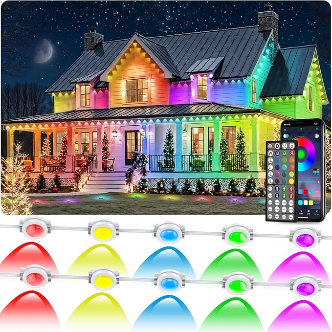 150FT Permanent Outdoor RGB Lights, IP67 Waterproof Smart Eave Lighting, with App/Remote Control Eaves Light, DIY LED Scenes Modes for House Roof Decor,Christmas,Party