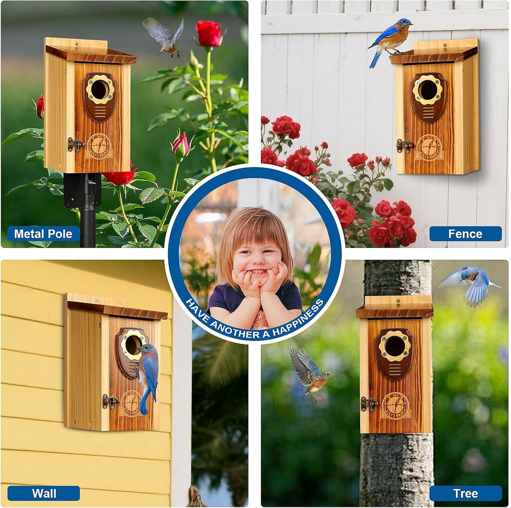 SISTERBIRD Pack of 2 Bluebird Houses for Outside, Premium Wooden Bird House, Bluebird House for Outdoor, Courtyard Decoration Bird Nest, Bluebird Finch Swallow Wren Chickadee