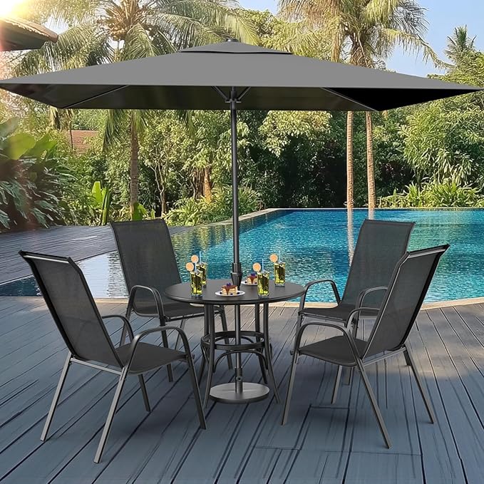 VINGLI 4 Pack Stackable Outdoor Bar Chairs – High Back Sling Chairs with Armrests, Ideal for Lawn, Courtyard, Bar, Black