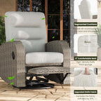 LayinSun Oversized Wicker Outdoor Swivel Glider Recliner with Adjustable Backrest & Footrest, Patio Reclining Lounge Chair - Set of 2