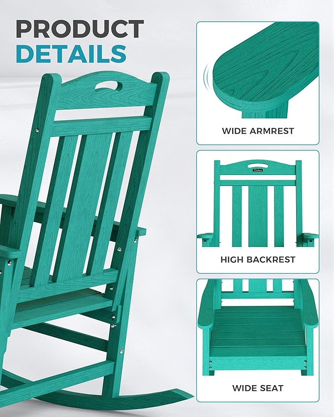 Ciokea Oversized Outdoor Rocking Chairs Set of 4, 380lbs Heavy-Duty Large Patio Rocker, High Back Cozy Porch Chairs, Weather Resistant Patio Rocking Chairs for Outside, Fire Pit, Deck, Aruba Blue