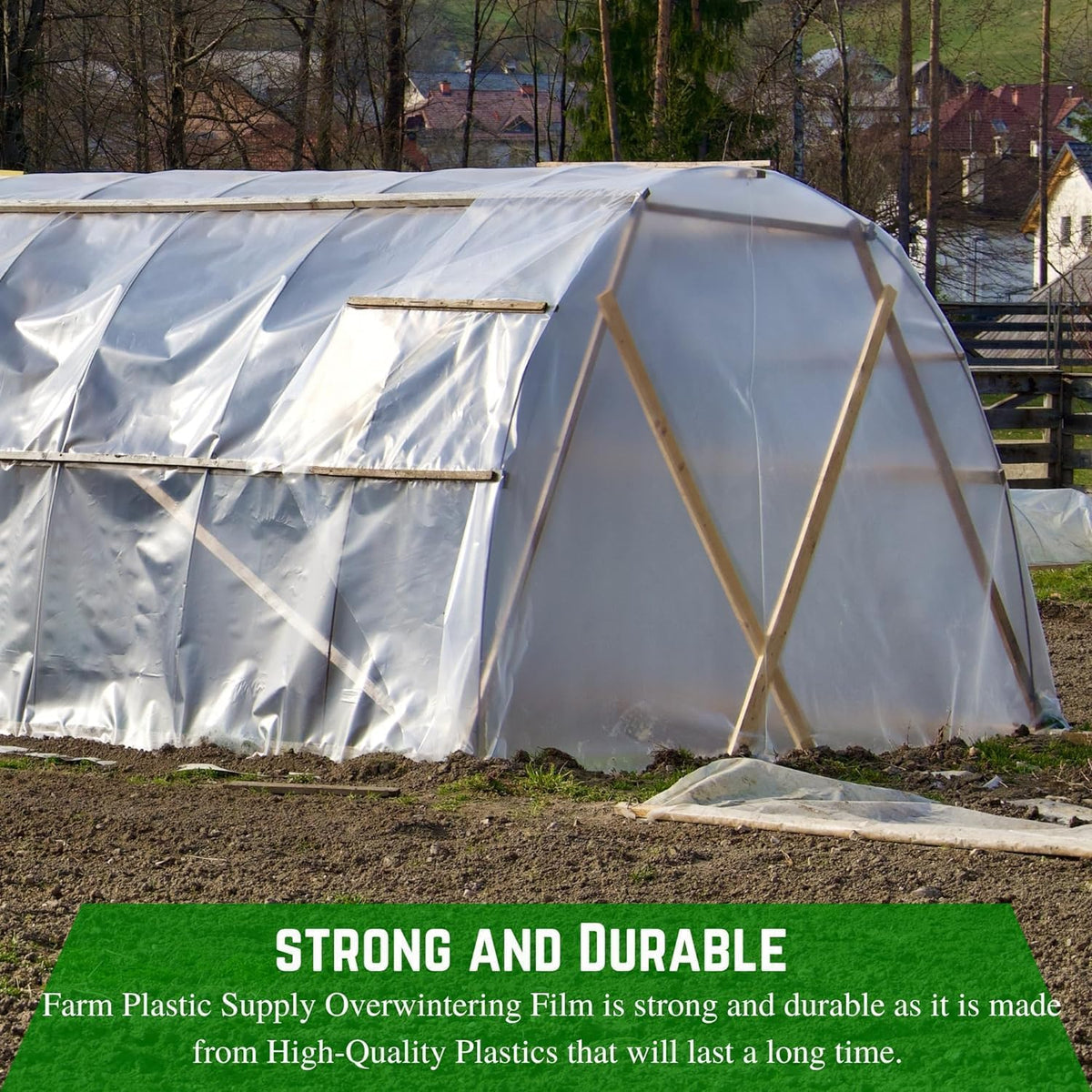 farm plastic supply - protective clear overwintering plastic, close-up detail