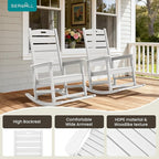 SERWALL HDPE Outdoor Rocking Chair, Oversized Rocking Chair with Footboard, High Back Porch Rocker Chair with 350lbs Support, White