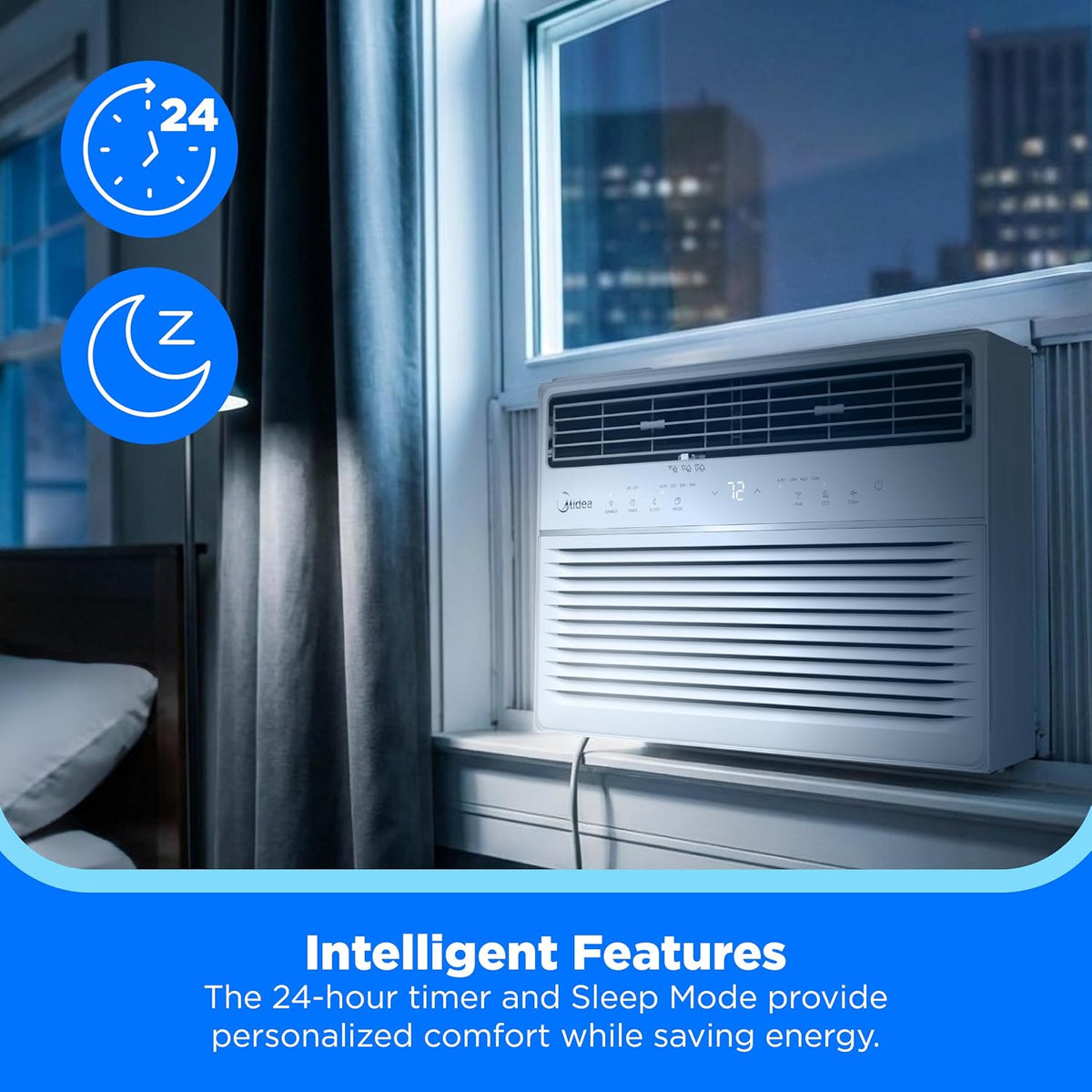 midea 8,000 btu window air conditioner, electronic control showing dimensions