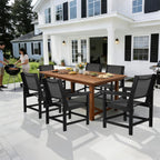 Dining Chairs,HDPE Outdoor Chairs Set of 2, All Wather Heavy Duty with Comfortable Textilene Back and Seat, Both for Outdoor and Indoor Use, Black