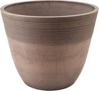 PSW Pot Collection FM40TP 16-inch Plastic/Stone/Wood Composite Large Ribbed Planter – No Drainage Hole (Drillable), Indoor/Outer Garden Pot for Foliage, Trees, Flowers, Ferns, Taupe