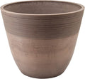 PSW Pot Collection FM35TP 14-inch Plastic/Stone/Wood Composite Large Ribbed Planter – No Drainage Hole (Drillable), Indoor/Outer Garden Pot for Foliage, Trees, Flowers, Ferns, Taupe