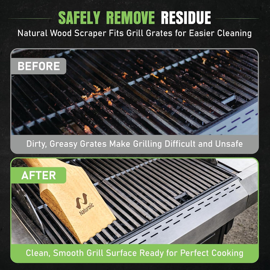 All-Natural Wooden Grill Scraper for BBQ Grilling 14"| Grill Cleaner, Wood Scraper, Grill Grate Cleaner, and BBQ Cleaner | Bristle Free BBQ Scraper for Grill Cleaning | Eco Friendly