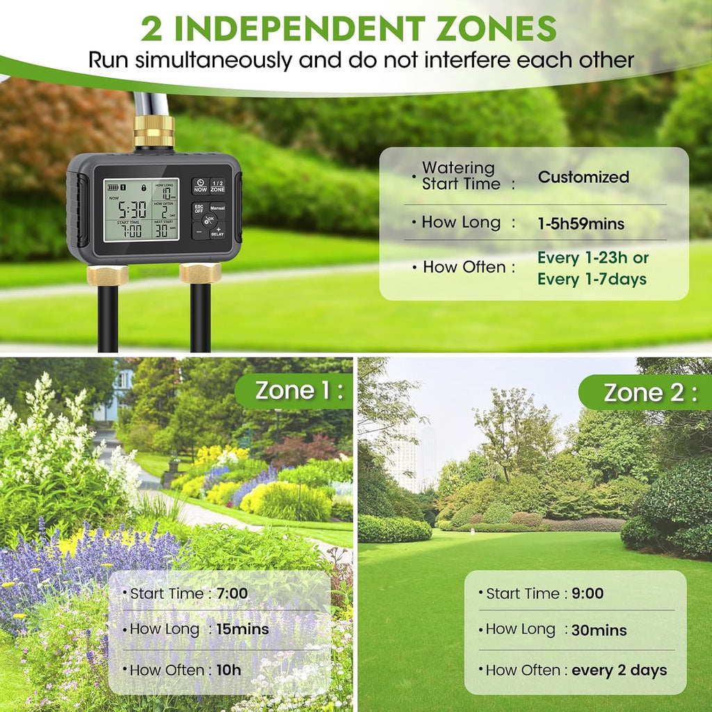 120ft drip irrigation system with smart water timer shown in use