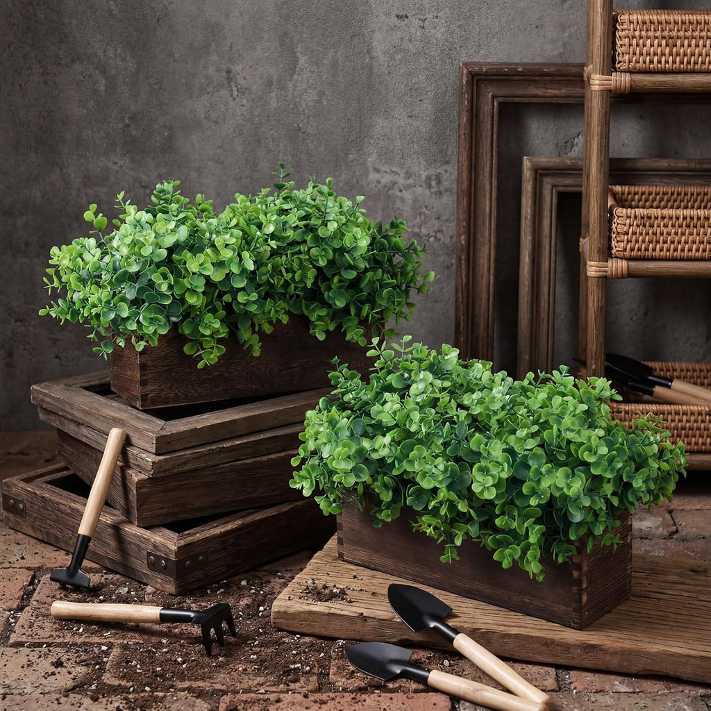lyrow 2 pack eucalyptus plant,brown,11.4 inch,emerald green round, side view