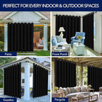 PureFit Outdoor Curtains for Patio Waterproof Weatherproof, UV Resistant Outside Curtains for Gazebo, Front Porch, Pergola, Sun Blocking Privacy Curtain, 120W x 95L inch, 1 Panel, Black