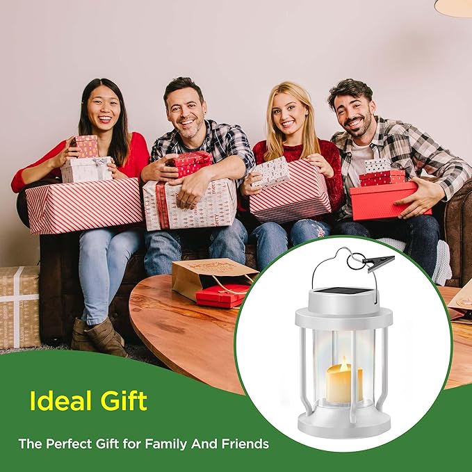 Solar Lantern Outdoor & Indoor Use – Hanging Solar Lights with Realistic Flickering Flameless Candle, Weatherproof for Gardens, Patios, Trees, and Lawns (White, 1 Pack)
