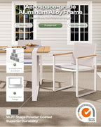 Outdoor Dining Chairs Set of 2, Aluminum Patio Dining Chiars with Textilene Mesh, 2 Piece Outdoor Chiars for Garden, Backyard, Deck (White-Teak)