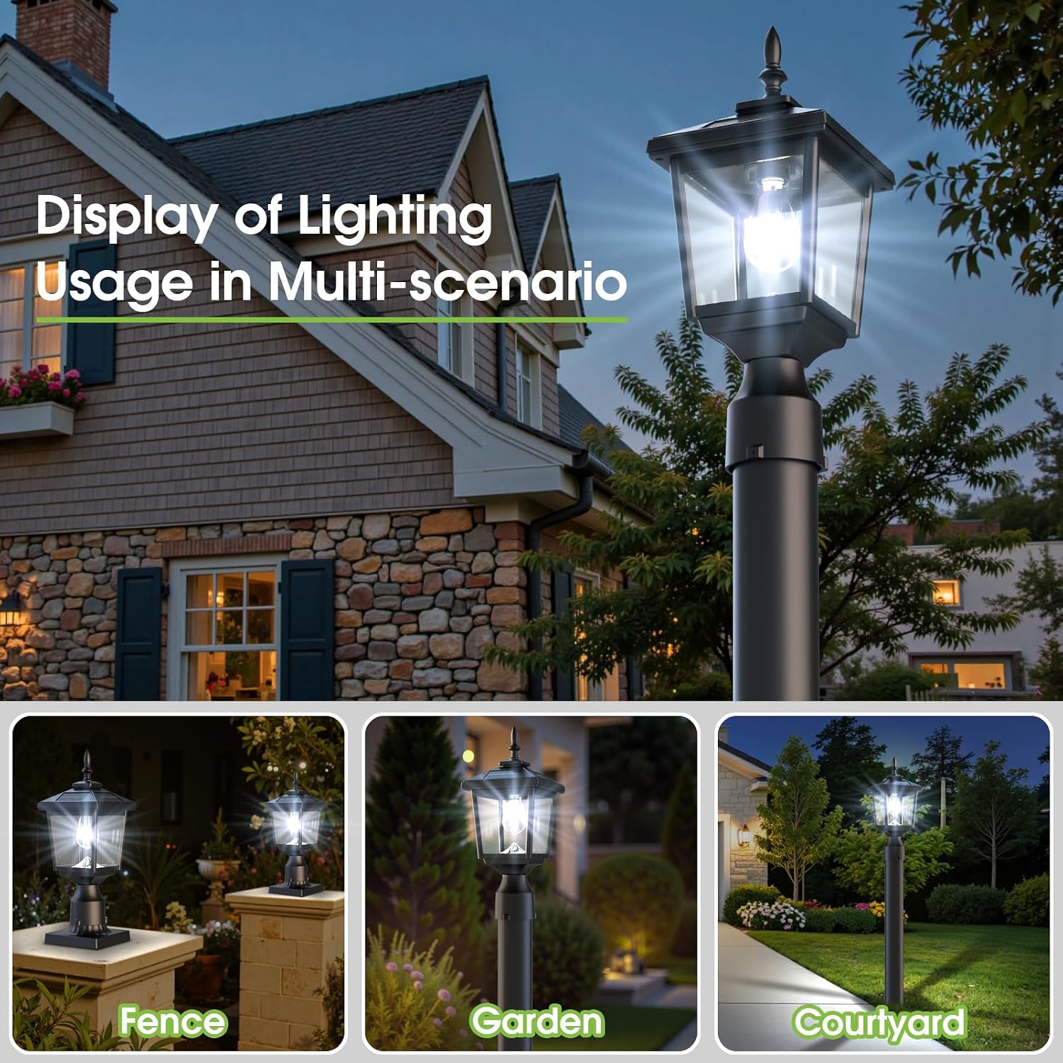 Solar Post Light Outdoor, 60 Lumens Dusk to Dawn Lamp Post Light, | Solar Powered & Waterproof, Fits 6x6 Wooden Posts, 3 Inch Poles, for Garden, Pathway, Driveway, Fence & Yard（Cool White）