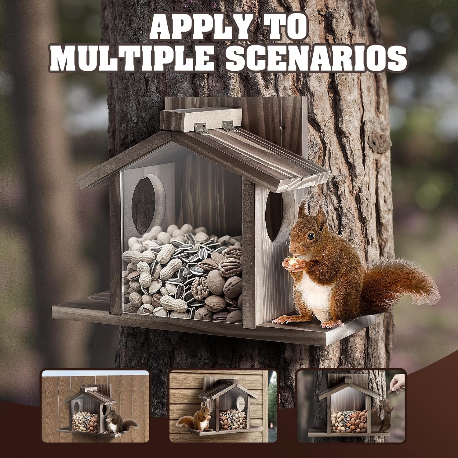 Gnodary Squirrel Feeders for Outside, Durable Squirrel House for Outdoor - Chipmunk Feeder, Squirrel Food for Backyard Squirrels Hold Corn, Corn Cob, Peanuts (Walnut Brown)