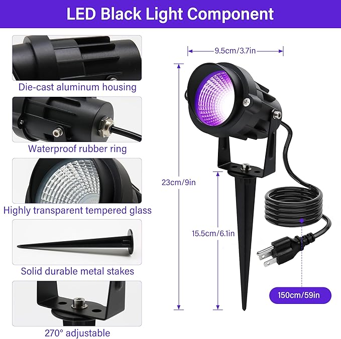 12W Black Lights for Glow Party,Purple LED Landscape Spot Lighting for Yard Garden Poster Bar Decoration,2Pack