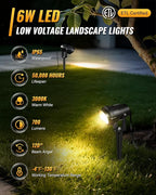 6W 700LM Low Voltage Landscape Lighting, 12V AC/DC 3000K Warm White LED Low Voltage Landscape Lights, IP65 Waterproof Outdoor Spotlights with Connectors for Garden Tree Yard 2 Pack W01SLP206