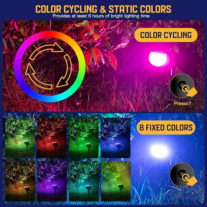 Kyosho Solar Spot Lights Outdoor, IP67 Waterproof Solar Lights for Yard, Garden and Walkways, 38 LEDs RGBW Multicolor Spotlight, 6 Pack