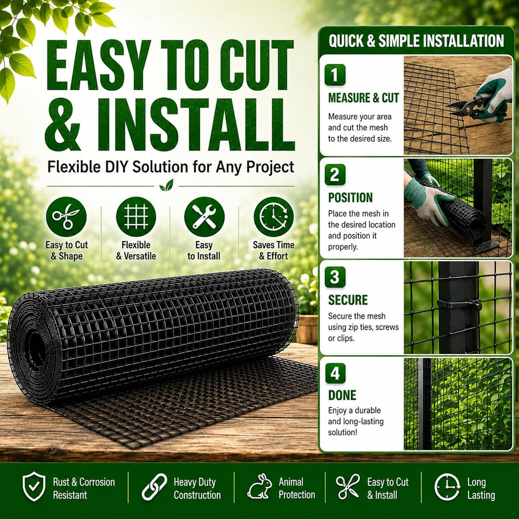Hardware Cloth 1/2 inch Chicken Wire Fencing 48 x 100 Ft 19-Gauge | Black Vinyl Coated Wire Mesh Roll, Garden Fencing, Welded Wire Fence Roll, Wire Mesh Fencing, Rabbit Wire and Rodeng Wire