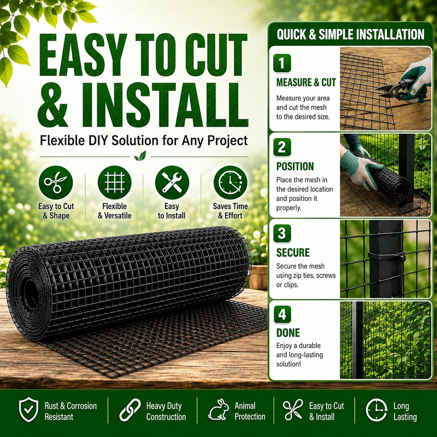 Hardware Cloth 1/2 inch Chicken Wire Fencing 48 x 100 Ft 19-Gauge | Black Vinyl Coated Wire Mesh Roll, Garden Fencing, Welded Wire Fence Roll, Wire Mesh Fencing, Rabbit Wire and Rodeng Wire