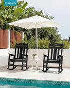 Ciokea Oversized Outdoor Rocking Chairs Set of 3, 380lbs Heavy-Duty Large Patio Rocker, High Back Cozy Porch Chairs, Weather Resistant Patio Rocking Chairs for Outside, Fire Pit, Deck, Black