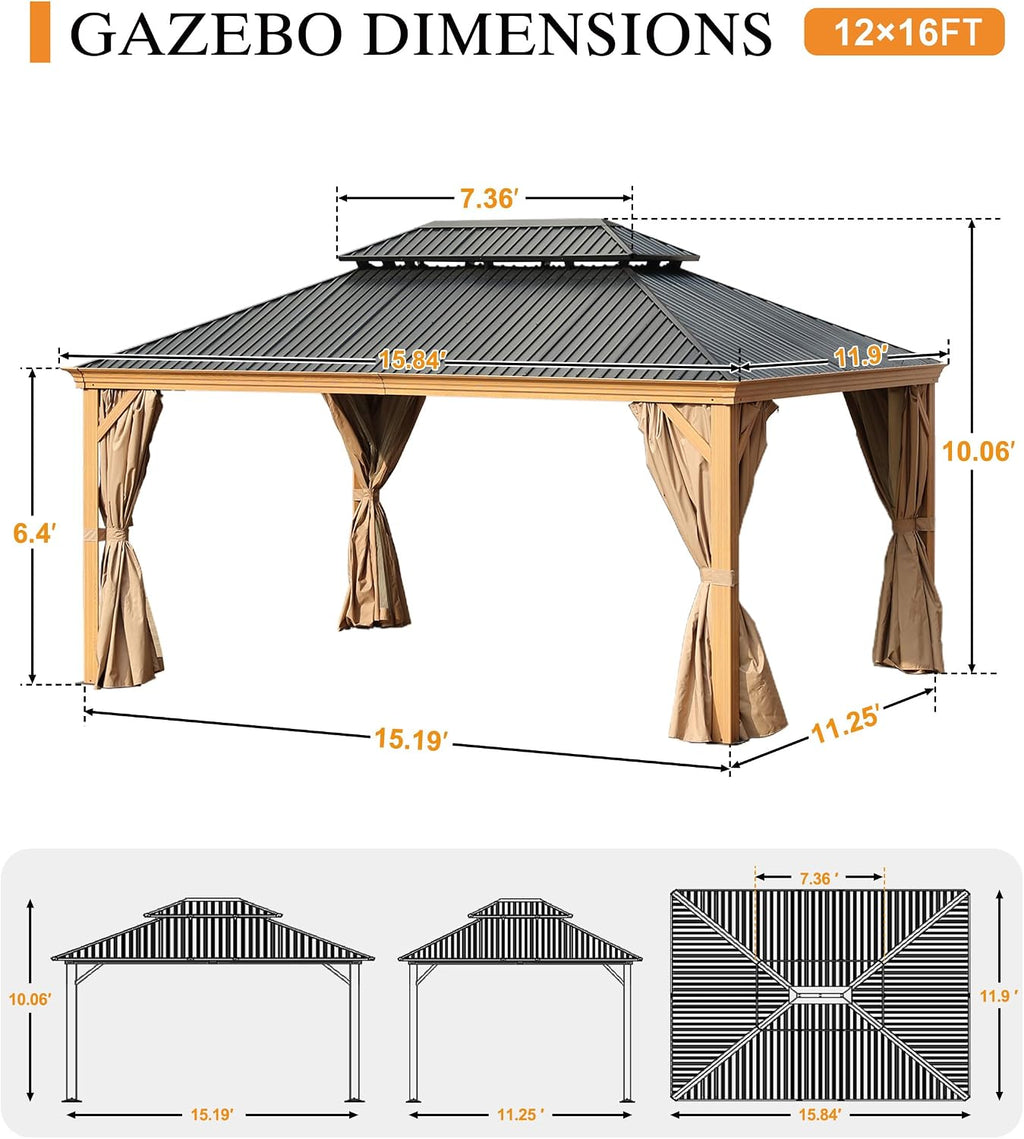 bps 12' x 16' hardtop gazebo outdoor aluminum, close-up detail