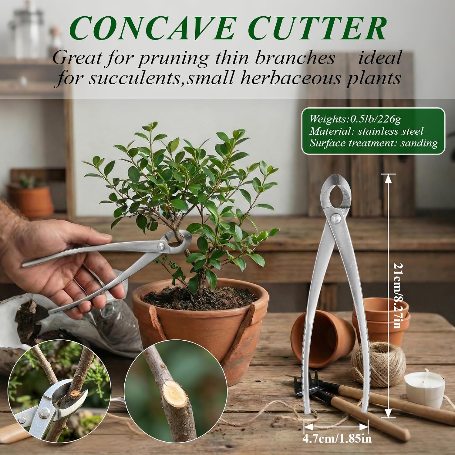 Bonsai Tools Set 3-Piece – Knob Cutter, Concave Cutter & Scissors for Trim | High-Carbon Steel, Ergonomic Non-Slip Grip, for Bonsai Tree Pruning & Shaping, Portable Storage Bag