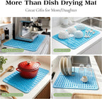 CAKETIME 2 Pack Colorful Silicone Dish Drying Mat for Kitchen Counter Multiple Usage for Cooking Baking Office Coffee Under Sink Accessories Apartment Appliances Pioneer Woman Stuff 15"x11.5" Blue