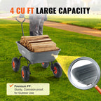 vevor poly garden dump cart 4 cu.ft. 600 showing dimensions