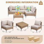 Jing's Villa 5-Piece Outdoor Patio Furniture Set,Ratten Conversation Sectional Sofa w/Coffee Table, All-Weather Patio Conversation Set with Thick and Anti-Slip Cushions for Backyard,Deck,Beige