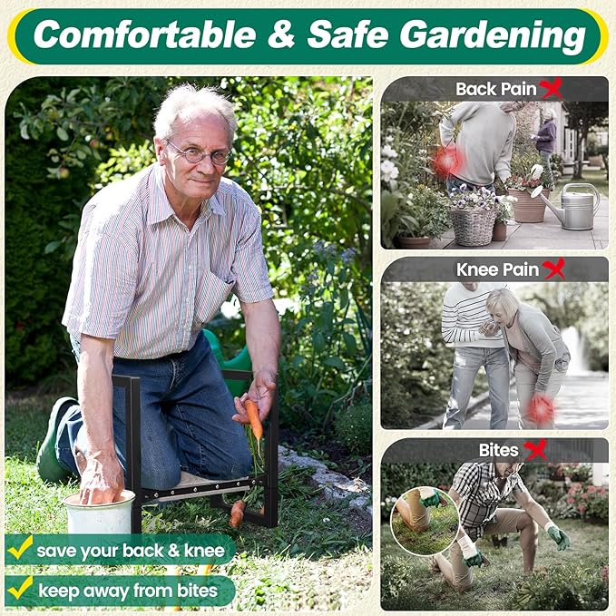 Garden Kneeler and Seat Heavy Duty - 12.7" Wide Garden Kneeling Bench Stool with Handles, Folding Knee Seat Chair Gardening Gifts for Seniors Women Men Gardeners Pain-Free Weeding Planting
