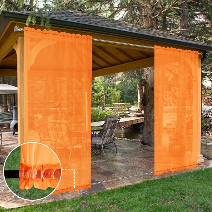 SpaceDresser Waterproof Outdoor Sheer Curtains for Patio - 4 Panels Rod Pocket Indoor Voile Sheer Curtain for Living Room,52W x 108L inch, Orange