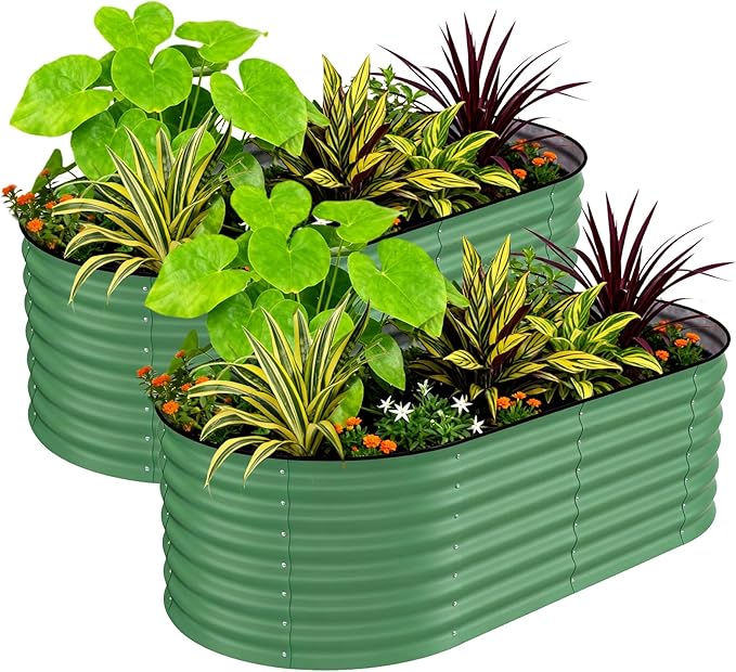 2 Pcs Raised Garden Beds Outdoor 8x2x2 ft - Galvanized Steel Planter Box for Vegetables, Flowers, Rust-Resistant Garden Box, Easy Assembly Raised Beds, Durable Planters for Outdoor Plants, Green