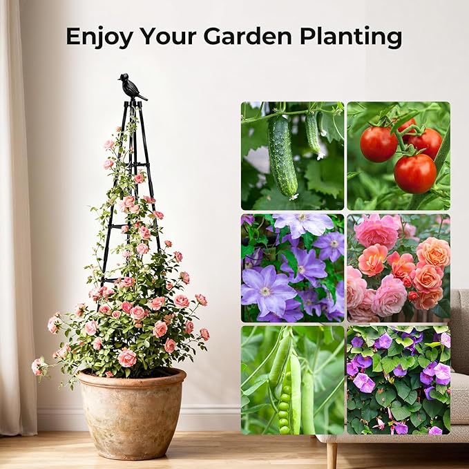 4 Pack Garden Trellis for Climbing Plants Outdoors,65" Tall Cucumber Trellis Garden Obelisk Trellis Rustproof Plants Support with Adjustable Heights for Indoor Potted Plants, Vines, Vegetables