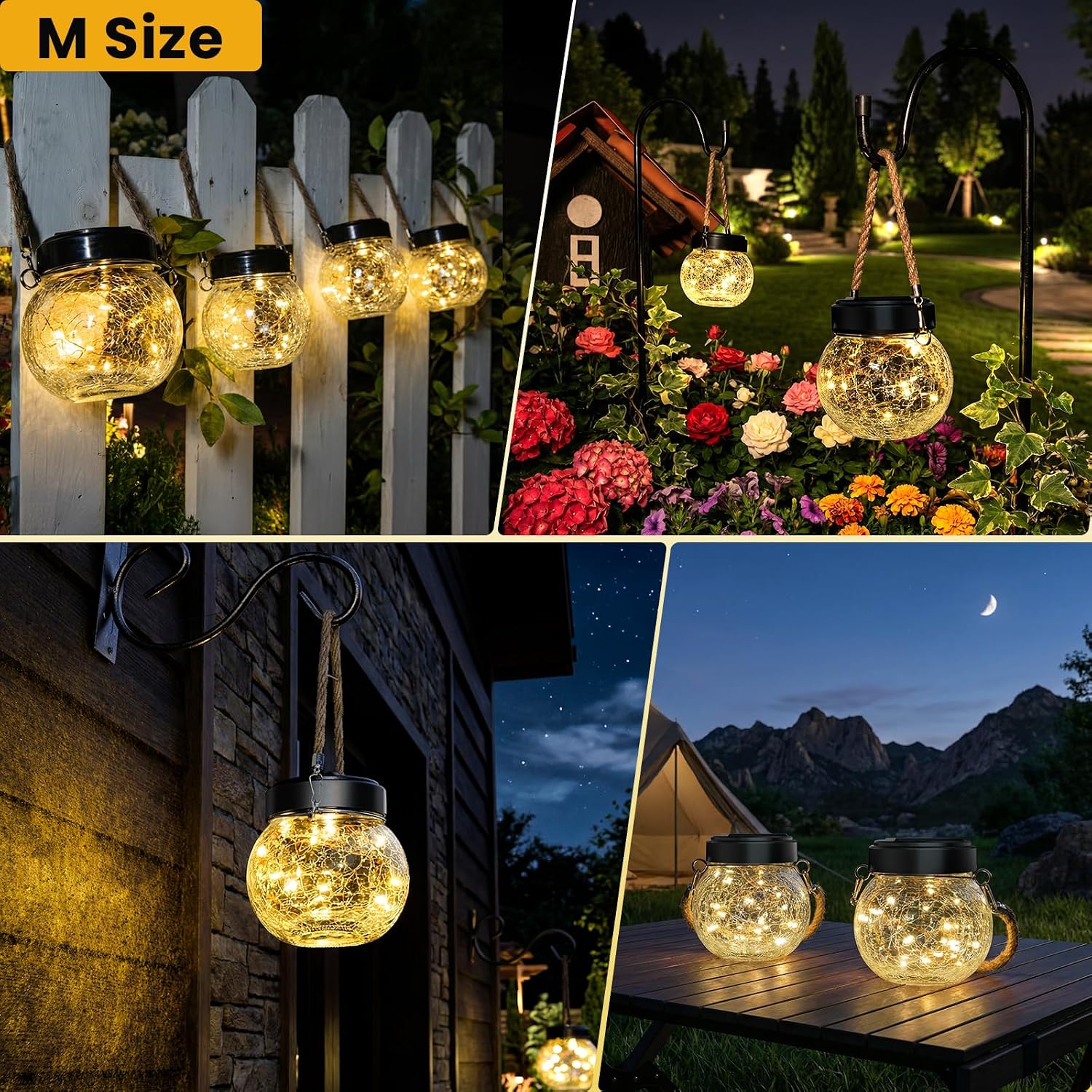 ROSHWEY 4 Pack M Size Solar Lantern Gifts for Women, Hanging Garden Decor Solar Lights Outdoor Waterproof with 15 LED for Halloween Christmas Easter Gift