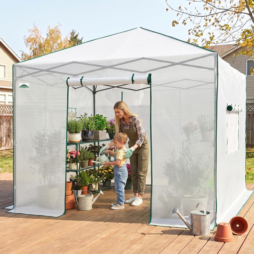 eagle peak 10x10 portable walk-in greenhouse, pop-up indoor showing dimensions