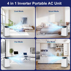 inverter 16000btu portable air conditioners with remote, free, side view
