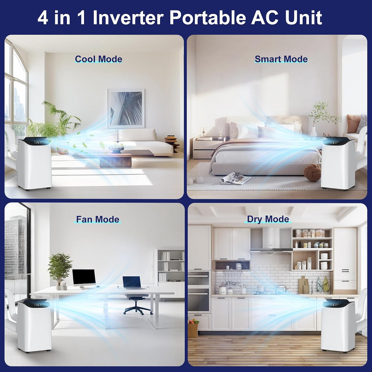 inverter 16000btu portable air conditioners with remote, free, side view