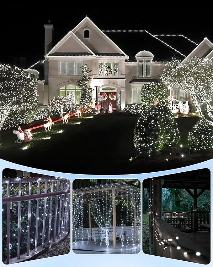 Brightown Solar Outdoor String Lights - 50 FT 120 LED Solar String Lights for Outside with 8 Lighting Modes, IP65 Waterproof Solar Outdoor Lights, Suitable for Tree Party Decor, Cool White