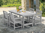 SERWALL Outdoor HDPE Dining Table Set, 7-Piece Outdoor Dining Table Sets with Umbrella Hole Cut-Out Table and 6 Chairs, Light Gray