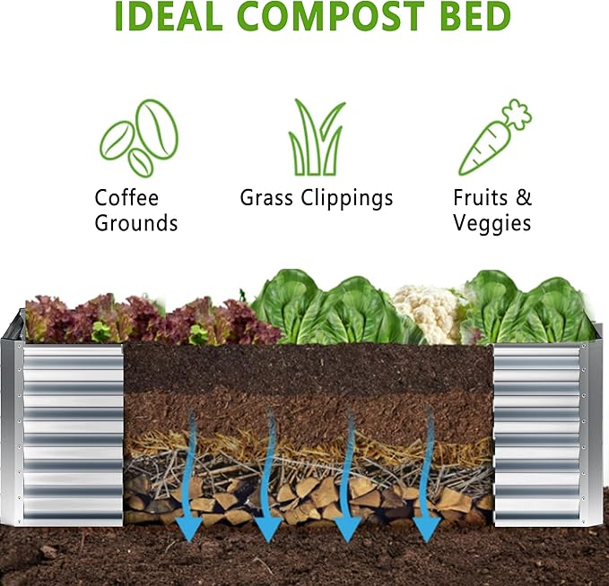 8x4x2FT Galvanized Raised Garden Bed,Planter Raised Beds-Metal Garden Box,Large Plant for Outdoor Planting, Vegetables Bed，Flower,herb-Silver